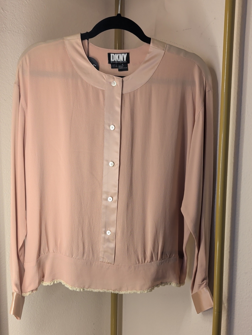 DKNY Soft Blush Pink Round-Neck Button-Down Blouse